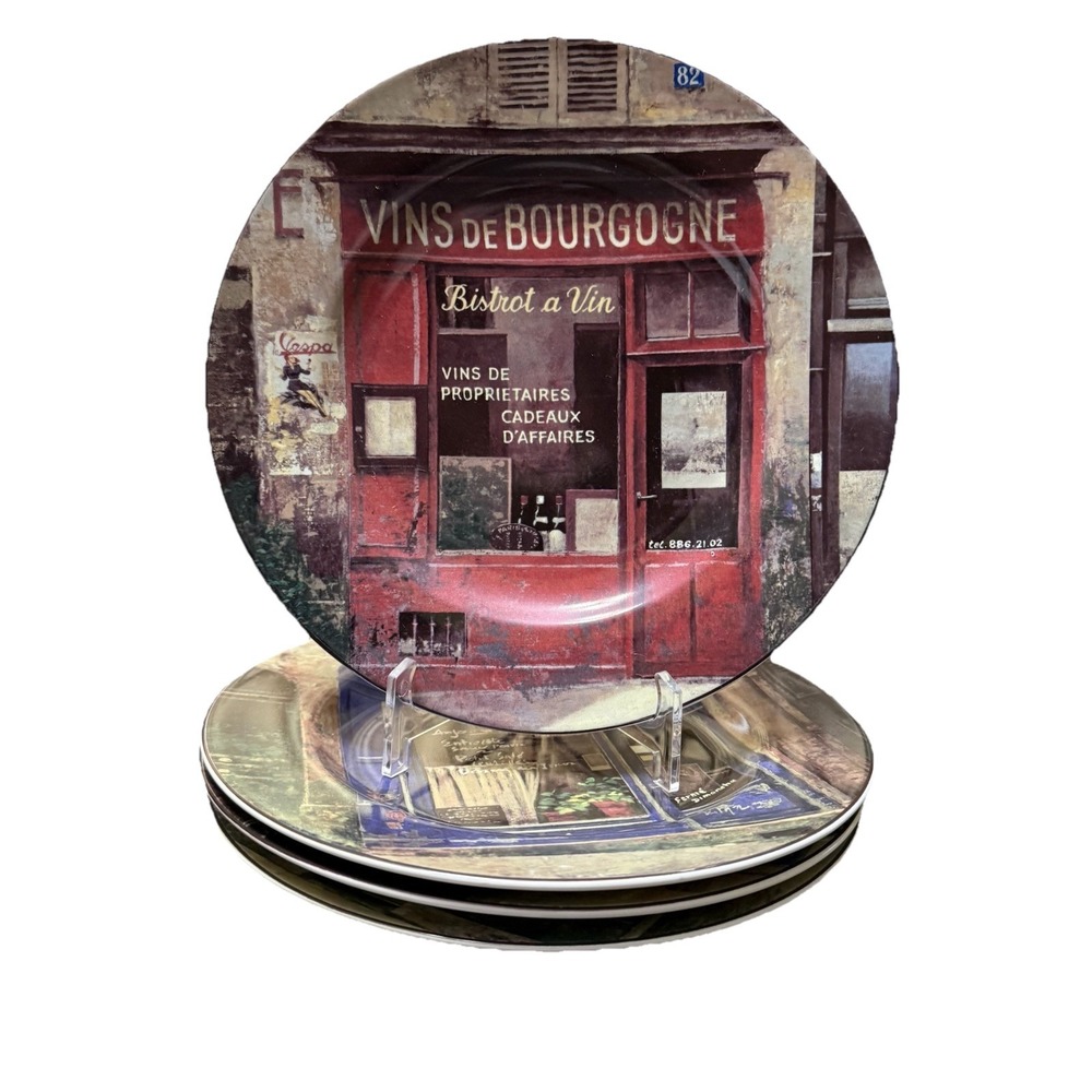 Sakura Storefronts Salad Dessert Plates Set Of 4 Chiu Tak Hak French Bistro 8"